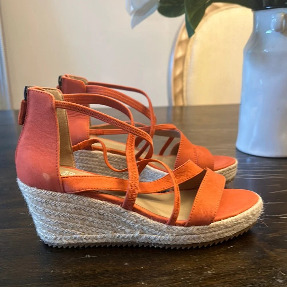 NEW Eileen Fisher Wanda Orange platform wedge espadrille sandals women size 8.5